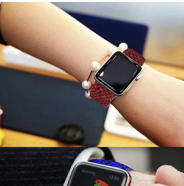 Новейший ремешок для часов Apple Watch из натуральной змеиной кожи кожаный ремешок для часов Apple серии 1 2 3 Ремешки для наручных часов iWatch 38-42 мм