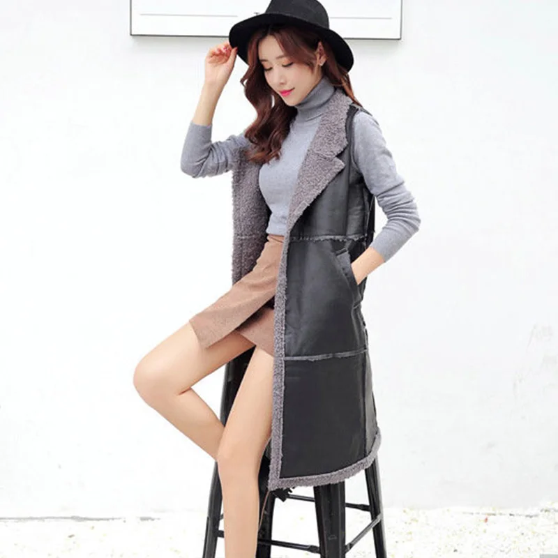 Новый жилет 2017 зимний куртка кожаная верхняя одежда толстые женские PU кардиган