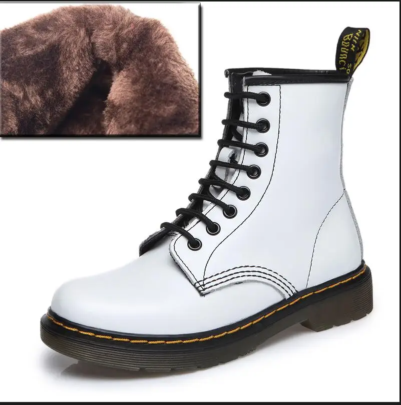 white fur Женские ботинки; обувь из натуральной кожи; женские ботильоны; коллекция года; сезон осень-зима; Botas Mujer; ботинки в стиле панк; сапоги для верховой езды; большие размеры 35-46 - Цвет: white fur