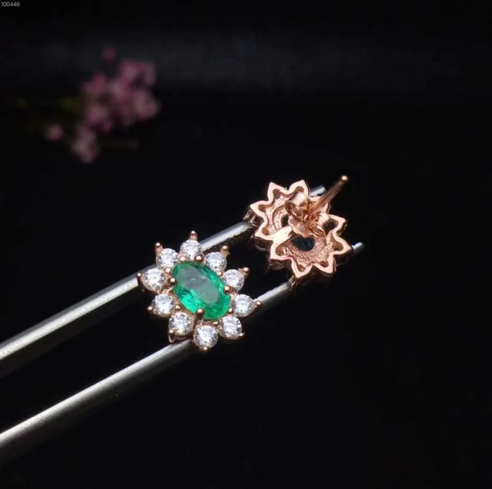 18K Gold-plated 925 Sterling Silver Colombia Emerald Stud Earrings for Women Natural Gemstone 4 x 6 mm | Украшения и аксессуары