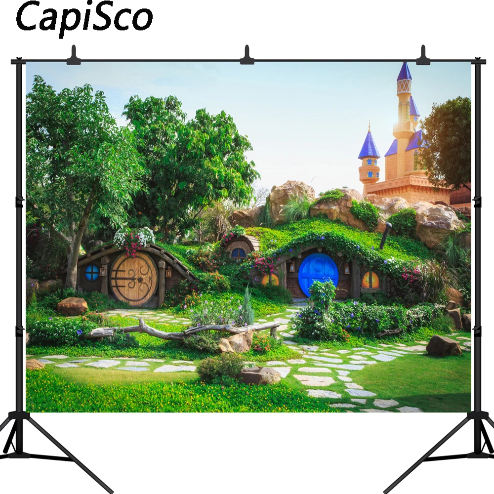 Capisco Fairy Tale Castle Chalet flower grass newborn Photography Backgrounds Customized Photographic Backdrops For Photo Studio