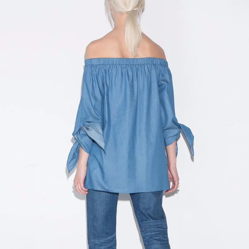 Новая Мода 2016 Женщин С Плеча Сексуальная Slash Шеи Твердые Блузки Рубашки