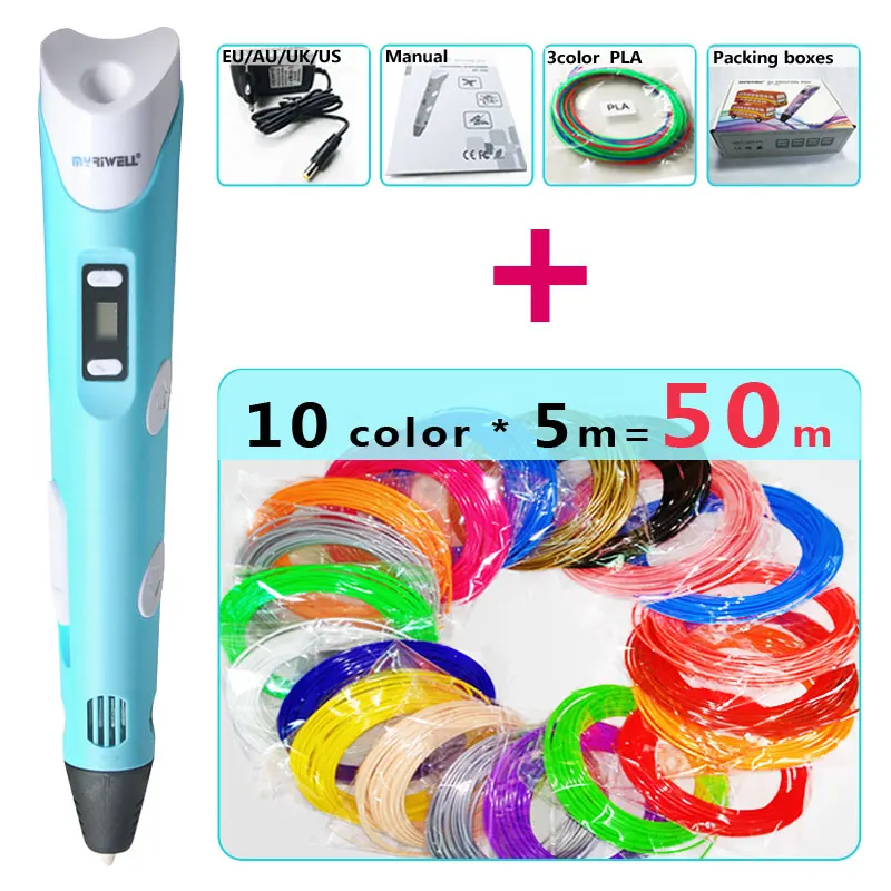 Myriwell 3d ручки, светодиодный дисплей, ABS/PLA нити, 3 d ручка, Smart3d ручка с принтом, лучший подарок для детей, 3d-ручка с 3d принтом