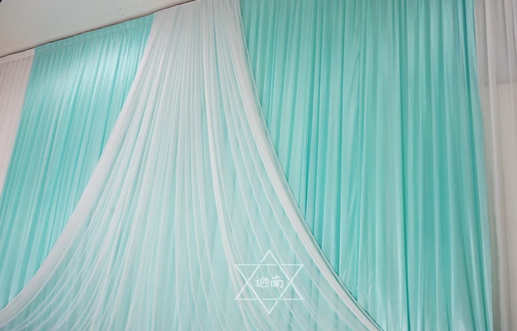 3*6 м Tiffany Blue Ice Slik Свадебный и праздничный фон занавеска с красивым тюлевым декором