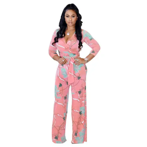 

Women Clothes Jumpsuit Long Sleeve V-neck Floral Clubwear Playsuit High Waisted Loose Trousers Jumpsuit Pant Women Clothing