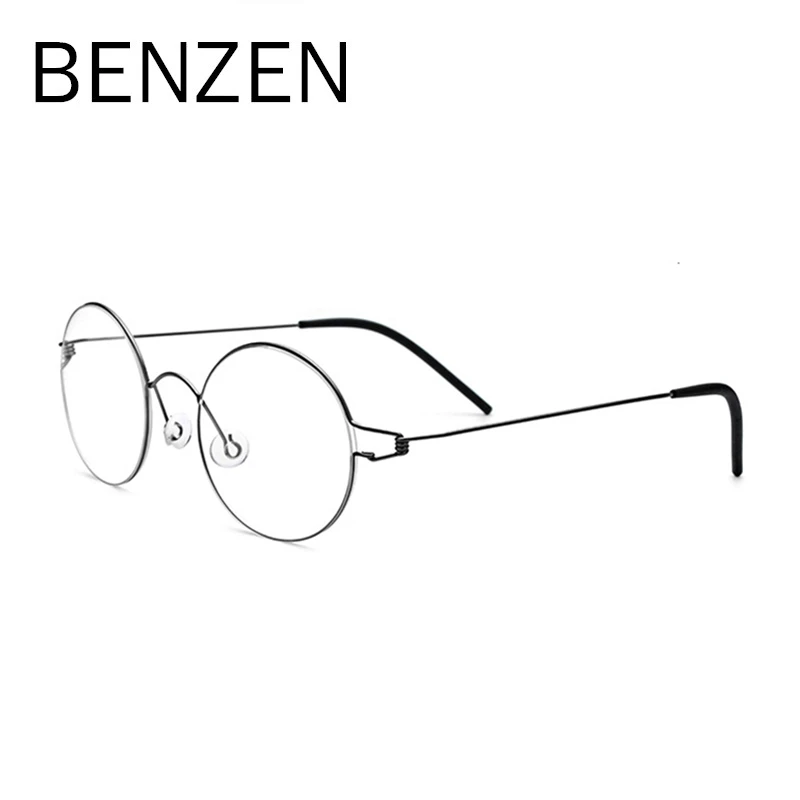 BENZEN титановая оправа для очков без винтов, мужские очки по рецепту, женские ультралегкие круглые оптические корейские очки, оправа 5098