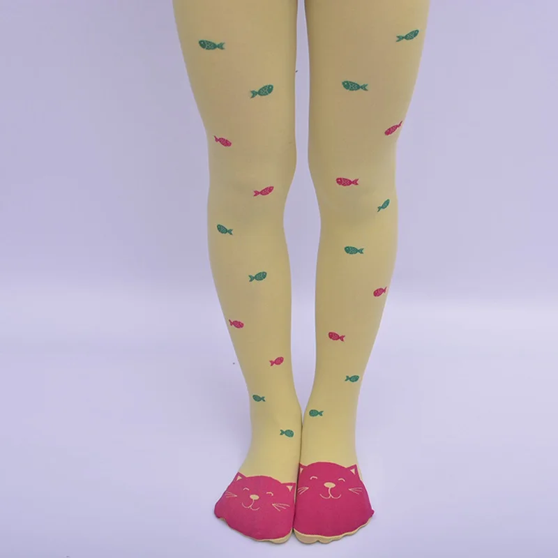Бархатные детские колготки для девочек ярких цветов с рисунком котенка 60D летние