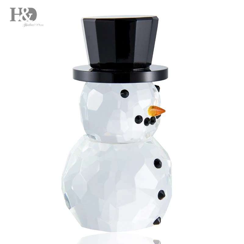 H& D X'mas Подарки Хрустальный Снеговик со шляпой статуэтки для сувенира Рождественская Праздничная Статуэтка коллекция орнамент декор стола ремесла