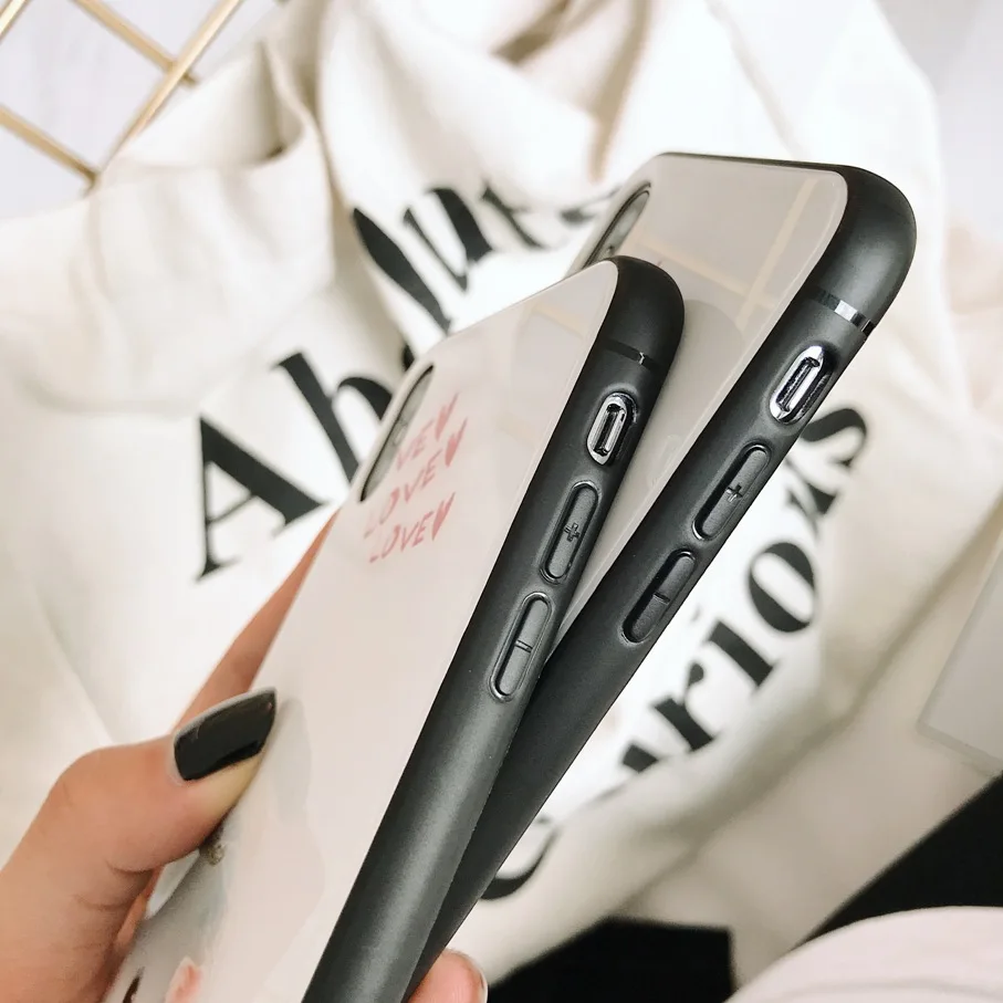 Роскошные закаленное Стекло полное покрытие назад чехлы для iPhone X 10 6 S мило любовь