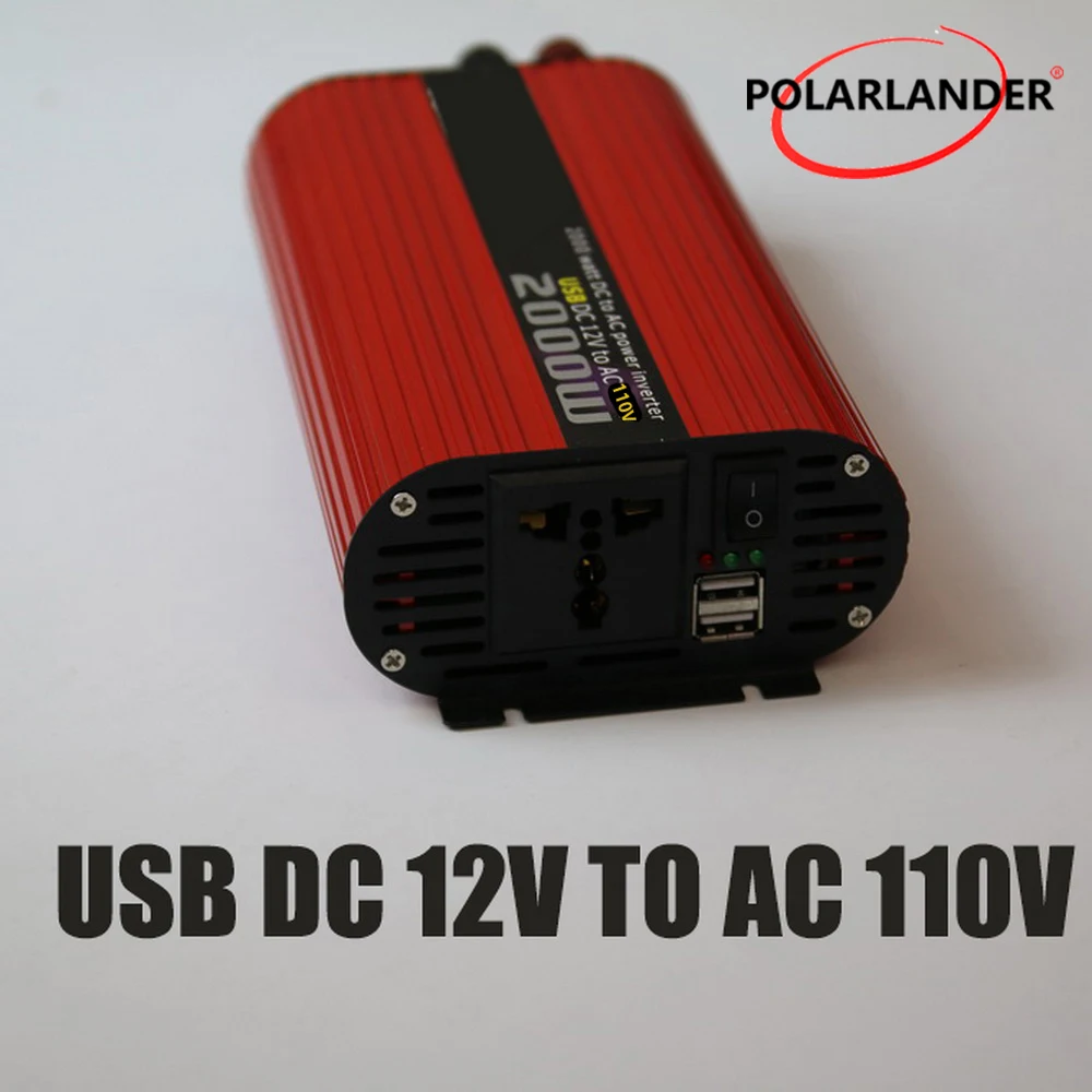 12В/24В 110В/220В DC В AC Polarlander 2000 Вт двойной USB автомобильный инвертор зарядное
