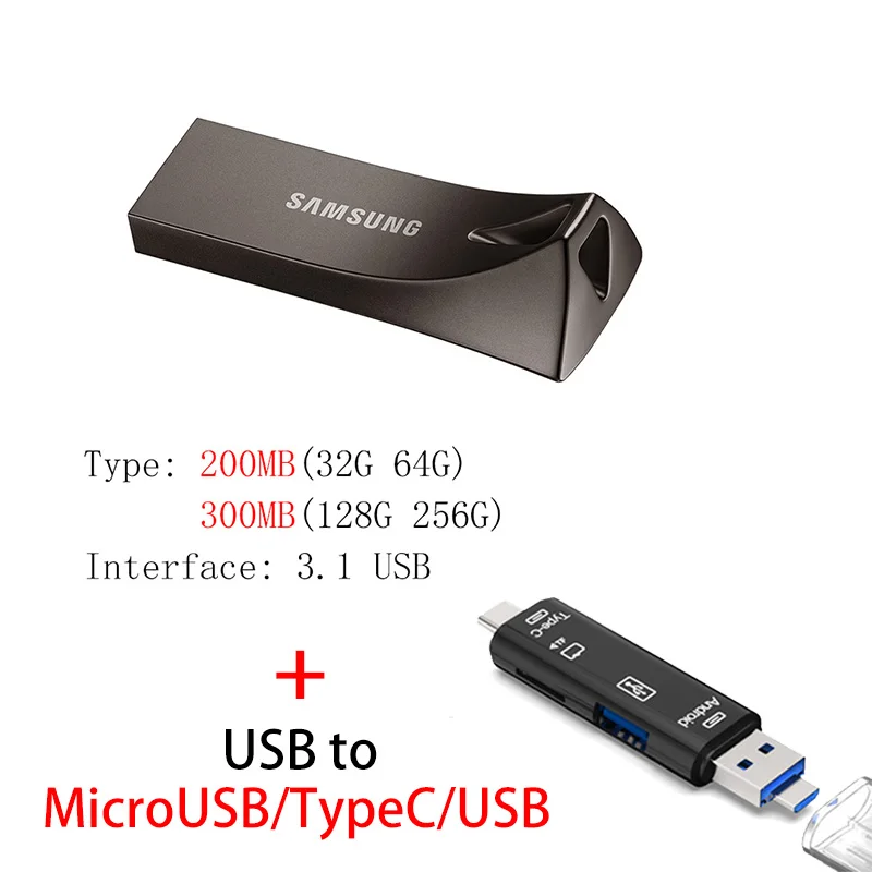 SAMSUNG USB флэш-накопитель 64 Гб/32 128 ГБ флэш-накопитель 128 Гб 64 Гб оперативной памяти, 32 Гб встроенной памяти, 256 GB 300MB Ручка привода 3,1 USB флеш-диск на ключе памяти для телефона - Цвет: BE4 Y211