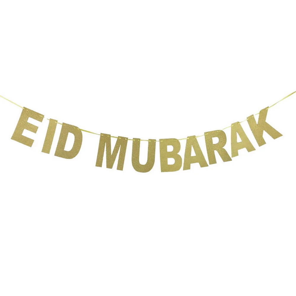 1 шт. Золотой баннер с блестками бантиком соединенный Золотой блесток EID Mubarak Рамадан Карим мусульманский фестиваль золотой баннер из ткани для флагов DIY Декор