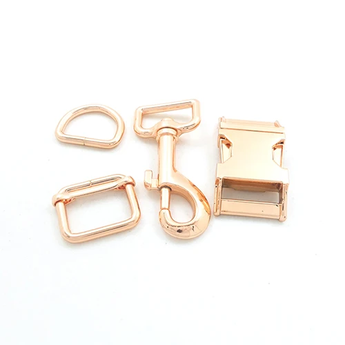 Rose Gold Металлическая пряжка+ настроить пряжку+ кольцо в виде буквы D+ металлическая застежка для собак/комплект) с фокусным расстоянием 25 мм собаки diy аксессуары для воротника Прочная Фурнитура Kirsite слайдер - Цвет: Rose Gold