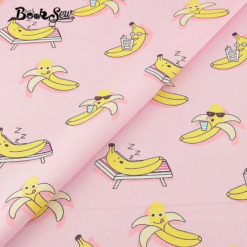 Booksew хлопок саржевая Ткань Домашний текстиль банан мультфильм дизайн швейная розовая ткань детская простыня Лоскутная DIY Tissu Tecido