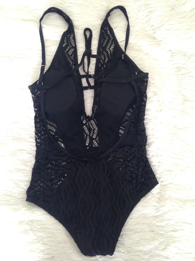 Новый кружевной купальник монокини с v образным вырезом размера плюс женские купальники высокой талией