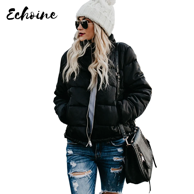 Женская зимняя куртка пуховик с длинным рукавом и воротником стойкой|Женские