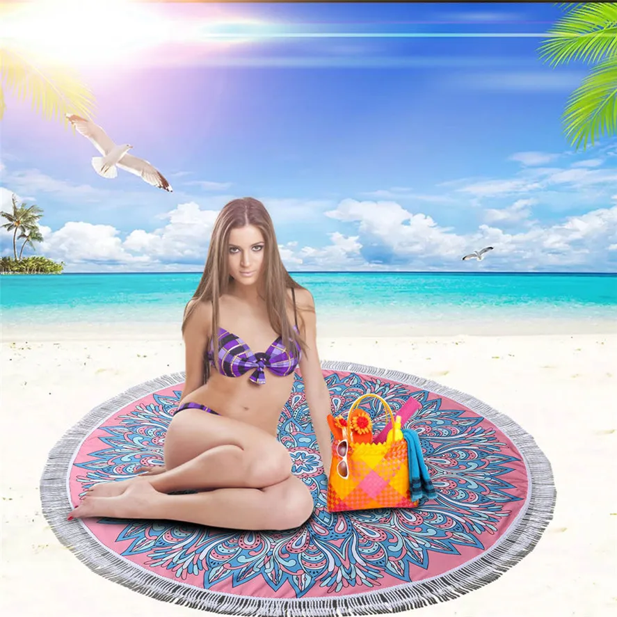 Новое пляжное полотенце 150x150 см 1 шт круглое с кисточками флаг для песчаного пляжа