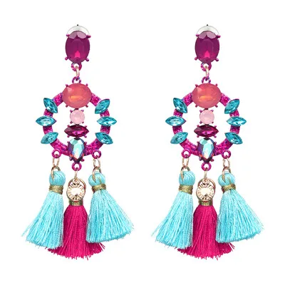 Multicolor Модный шарм с бахромой Bijoux Роскошный кулон кисточка массивные Серьги Горячая Распродажа Бохо блестящие Висячие серьги для женщин - Окраска металла: Multicolor