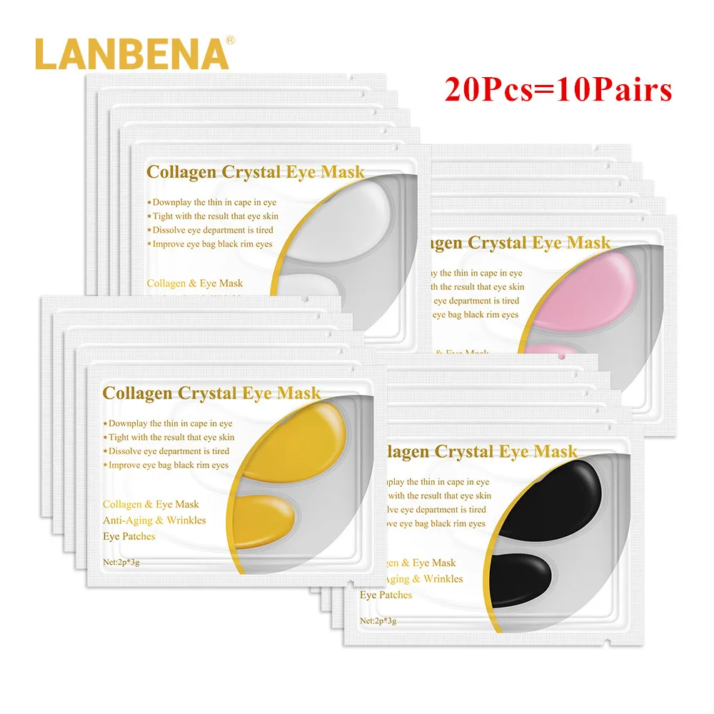 20PCS=10Pairs LANBENA 24K Gold Eye Mask Collagen Patches Dark Circle Puffiness Bag Anti-Aging Wrinkle Firming Skin Care |