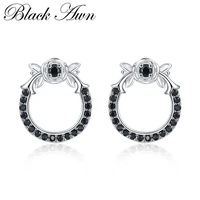 black awn flower silver color jewelry engagement stud earrings for women cute boucle doreille i110