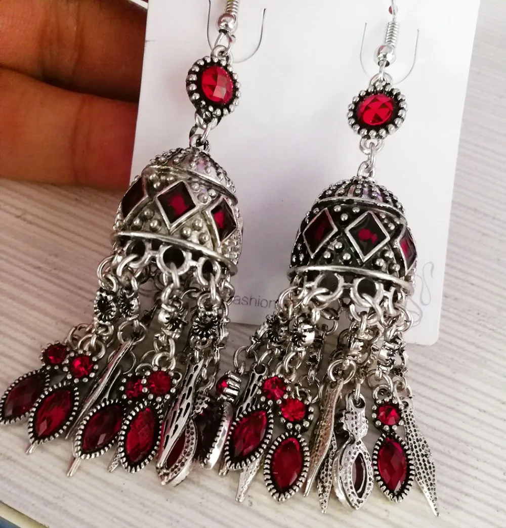 Индийские Jhumka женские серьги со стразами богемные с бусинами Цыганские и