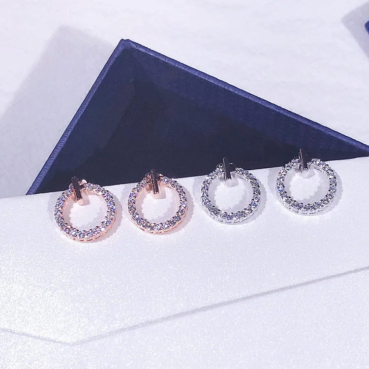 

Simple Designer Hollowed Zircon Circle Stud Earrings Real 925 Sterling Silver Cute Earrings for Women