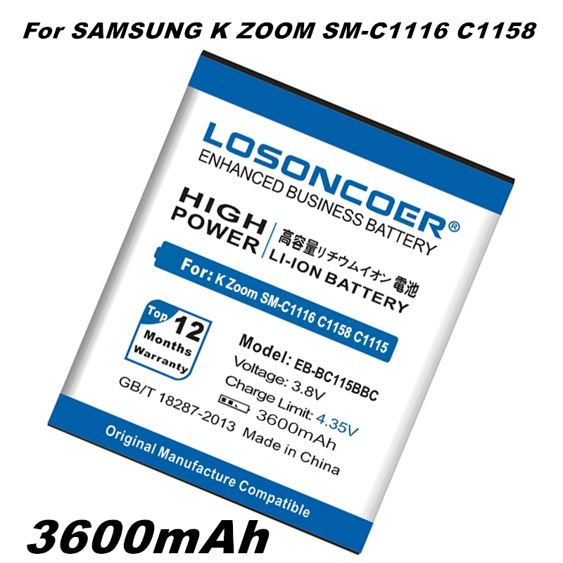 LOSONCOER EB BC115BBC 3600 мАч батарея для Samsung GALAXY K Zoom SM C1116 C1158 C1115 BC115BBE с аккумулятор