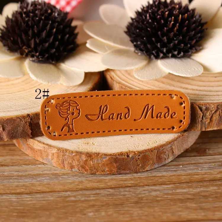 500 шт Заказные Ретро коричневые этикетки из искусственной кожи ручной работы для