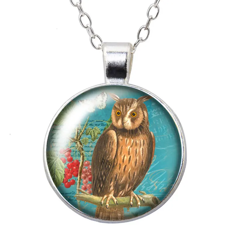 Ожерелье с подвеской в виде совы фото серебристого/бронзового цвета 25 мм