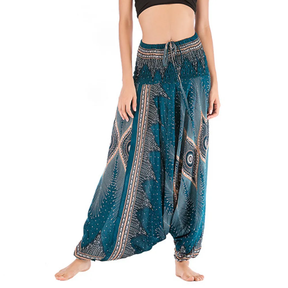Мужские и женские тайские шаровары Boho Festival Hippy Smock с высокой талией для йоги брюки женские модные однотонные с высокой талией Mulheres# J4