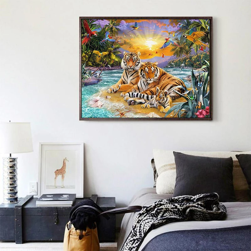 

Алмазная 5D картина «сделай сам», полноразмерная/круглая вышивка «Остров Тигровая семья», вышивка крестиком, подарок для домашнего декора, п...