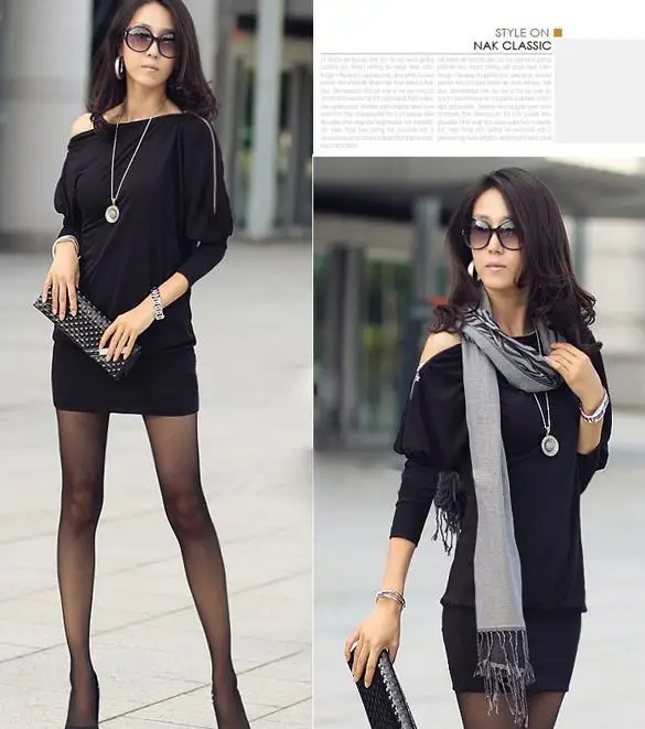 Batwing Zip Colors Women's 2 Mini Off-Shoulder Korea Dress Shirt Tops | Женская одежда