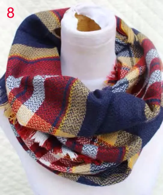 Зимний акриловый шарф-петля в стиле тартана шарф-накидка клеточку модный шарф