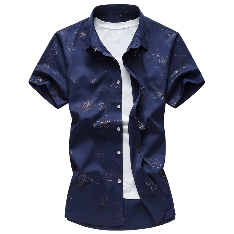 

2017 summer new style shirt men's casual fashion printed short sleeved shirts men 100% cotton shirts size M-7XL