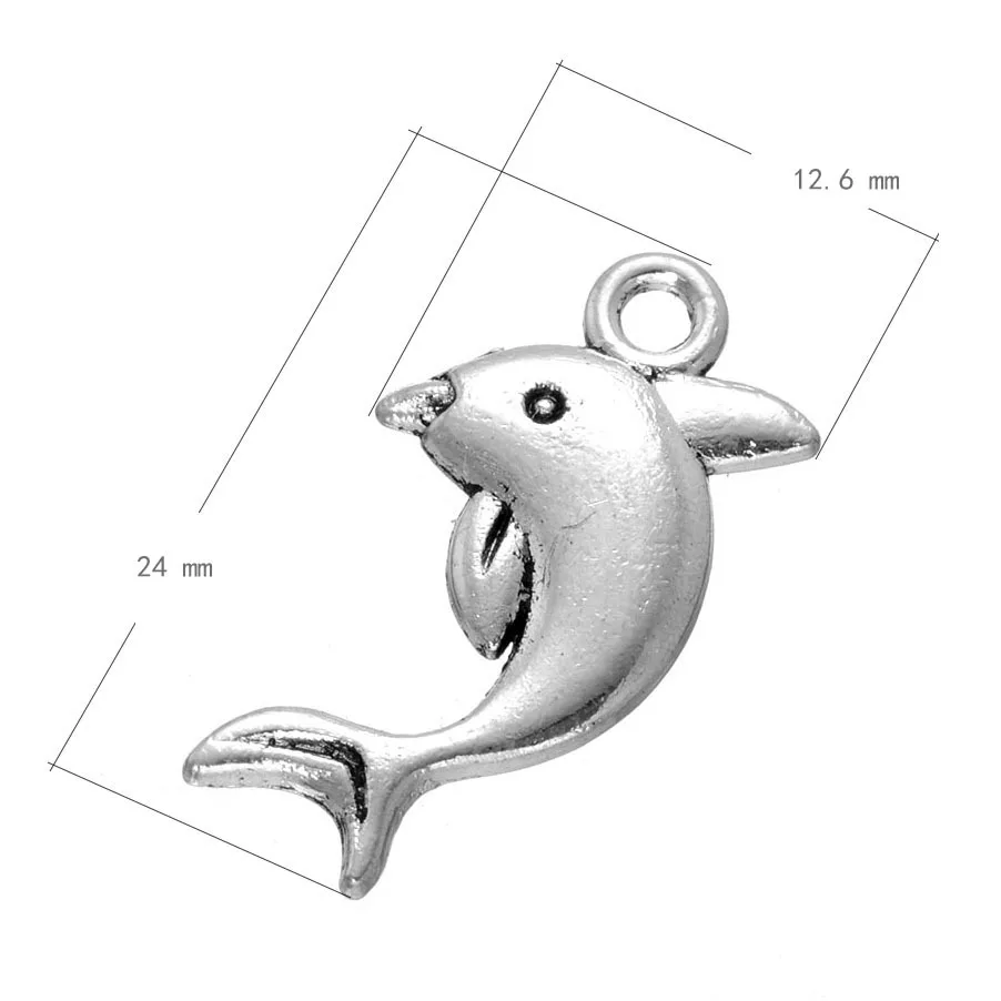 

500pcs 12.6*24mm DIY Jewelry antique silver color alloy ocean beach charms animal sea Dolphin charms pendant CH0258
