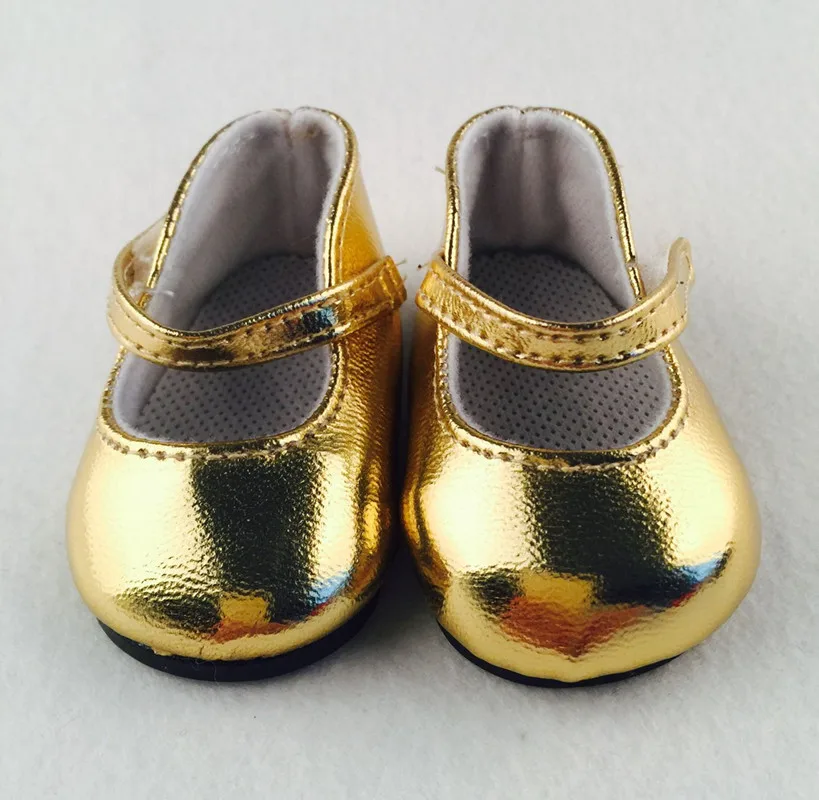 

Doll Shoes Gold Leather Doll Shoes For 18 Inch American Doll Girl`s Toy For Gene