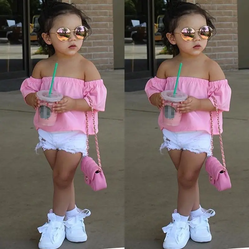 Блузки для маленьких девочек модная рубашка с открытыми плечами топы