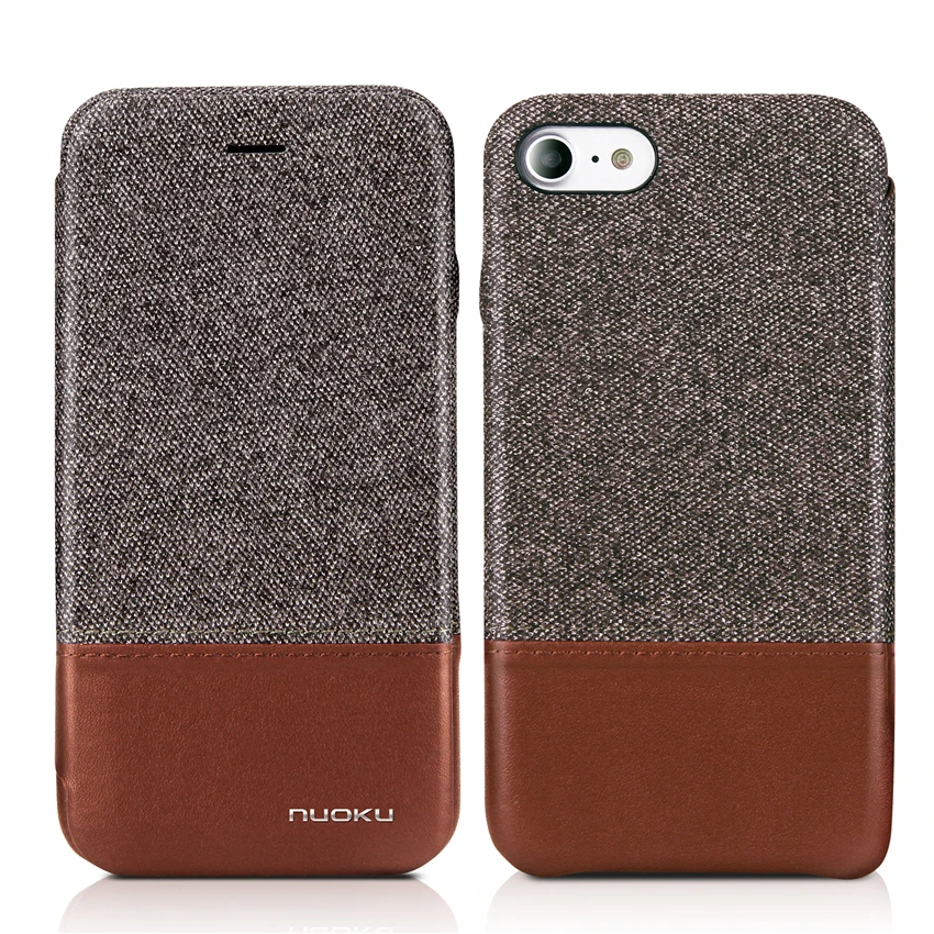 Flip Case Luxe Koeienhuid Lederen Telefoon case NUOKU Voor iPhone7 8 Plus X Portemonnee Kaart Tas Zachte Denim Bracket back Cove | Мобильные