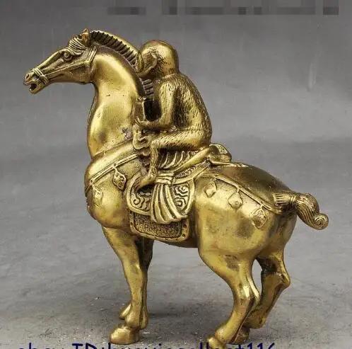 YM 306 Китайский Фэншуй латунь Обезьяна езда лошадь Ma Shang Feng Hou благоприятная статуя