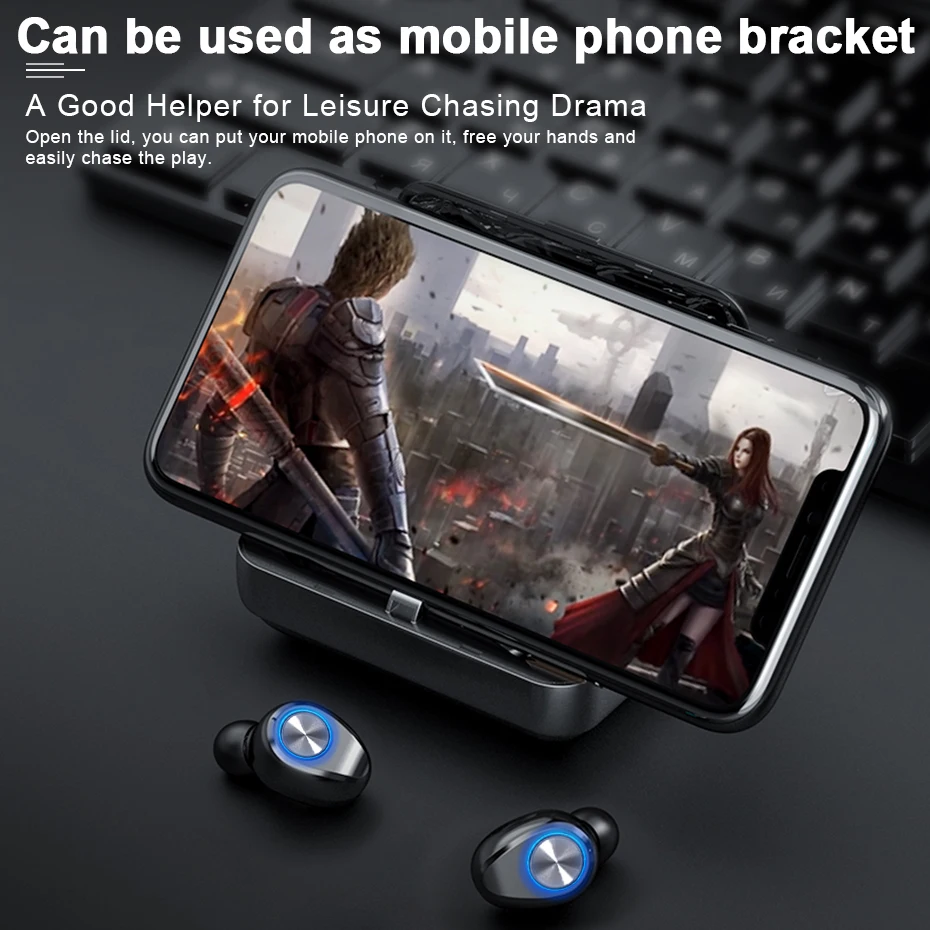 TWS 5 0 Bluetooth наушники гарнитура для видеоигр IPX7 водонепроницаемый с светодиодный