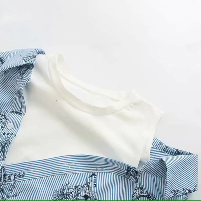 Женское платье-рубашка с принтом из мультфильма летнее платье длинным рукавом