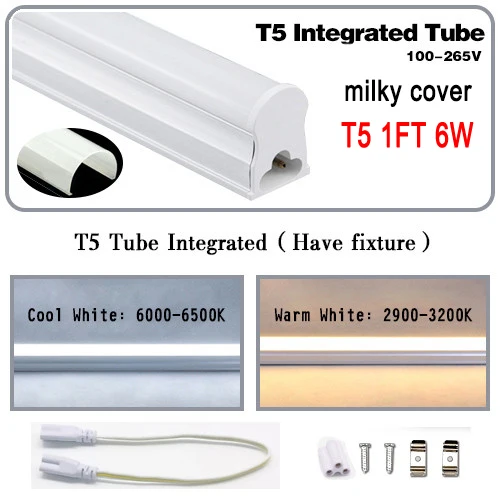 300mm 6W T5 Светодиодный трубки T5 T8 встроенный светильник 1FT 2FT светодиодный люминесцентная лампа настенная лампа 6 Вт 10 Вт светодиодные лампы светильник Lampara холодной теплый белый 100 V-265 V - Испускаемый цвет: 300mm 6W T5