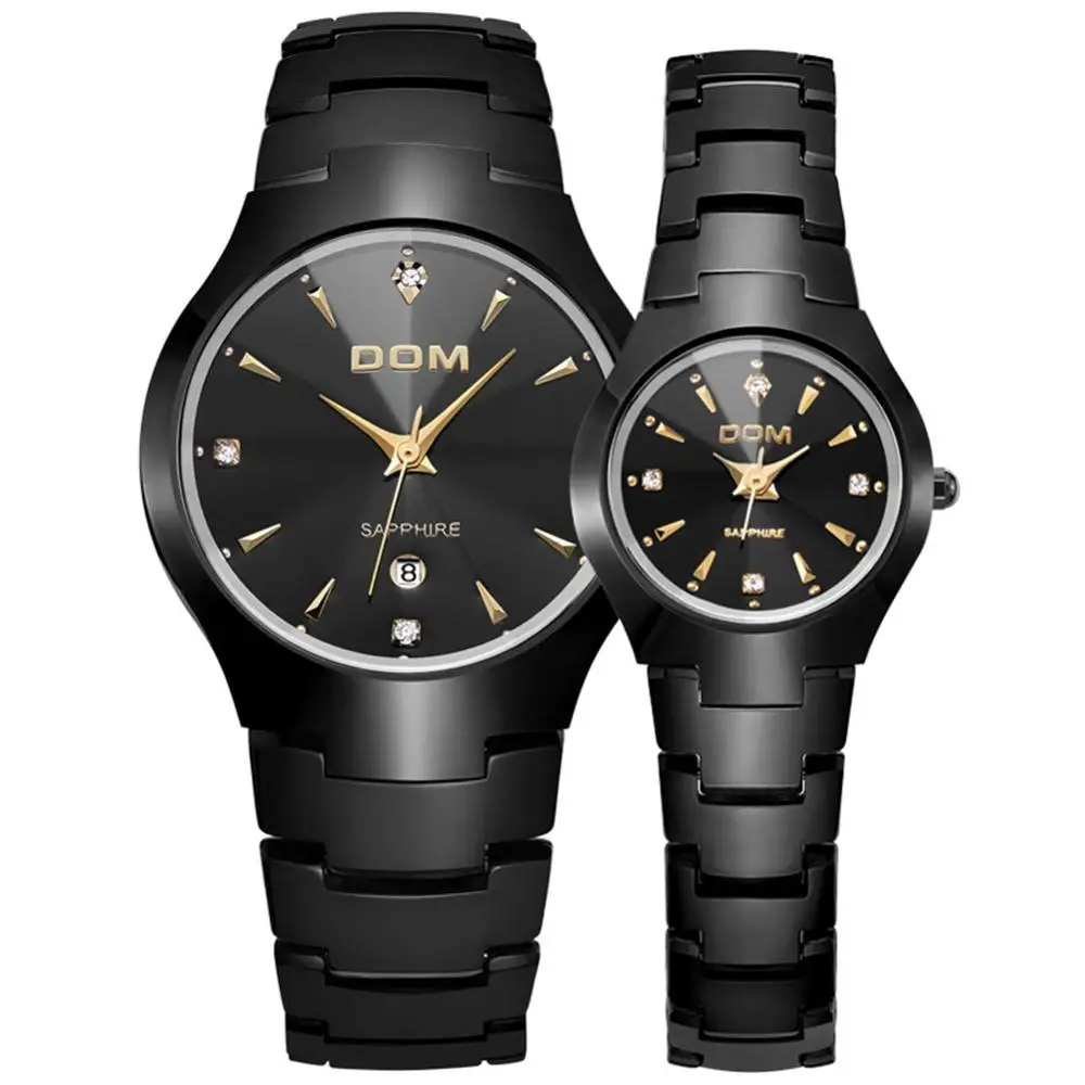 698GK 1M x 398GK 1M DOM Lover's часы из вольфрамовой стали для пары, роскошные модные деловые Кварцевые водонепроницаемые часы из стали для мужчин и женщин, W-698+ W-398 - Цвет: 698GK 1M x 398GK 1M