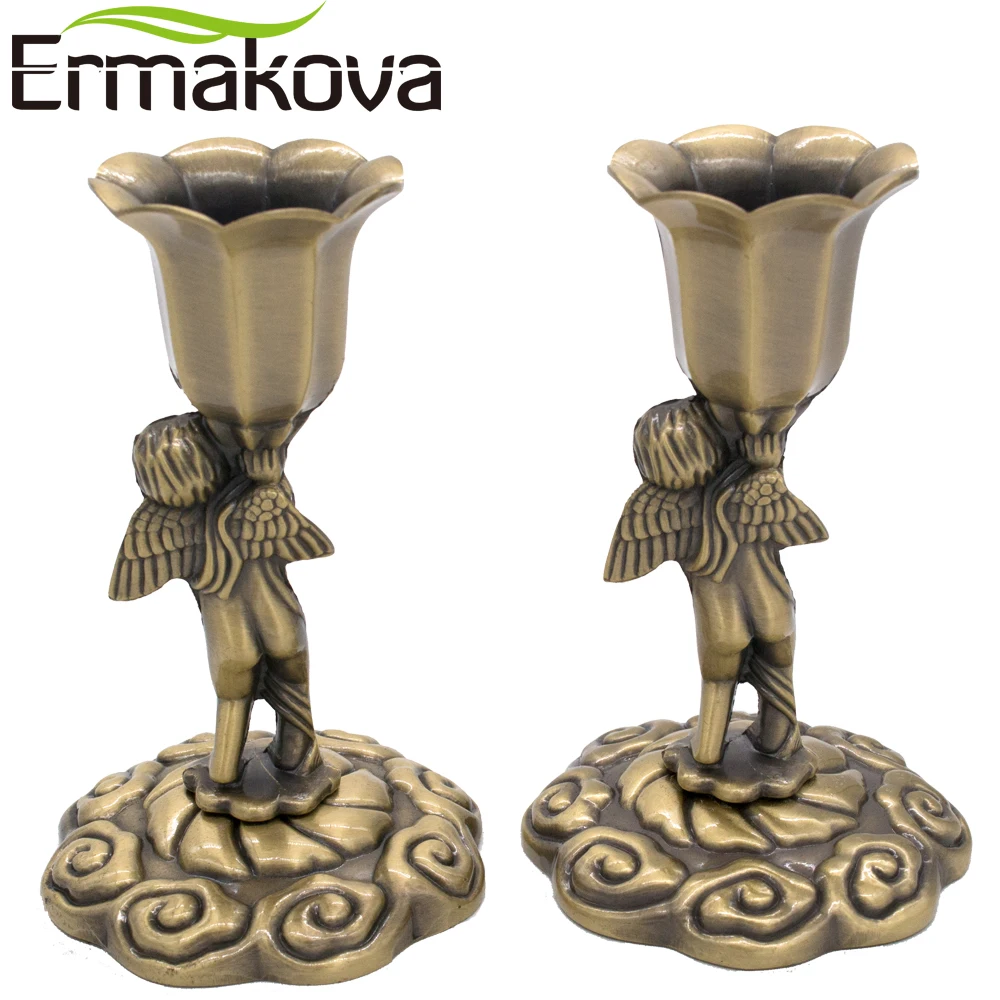 ERMAKOVA 2 шт./пара 10 5 см (4 1 &quot) Металл 3D тиснение Ретро Ангел подсвечник Свеча