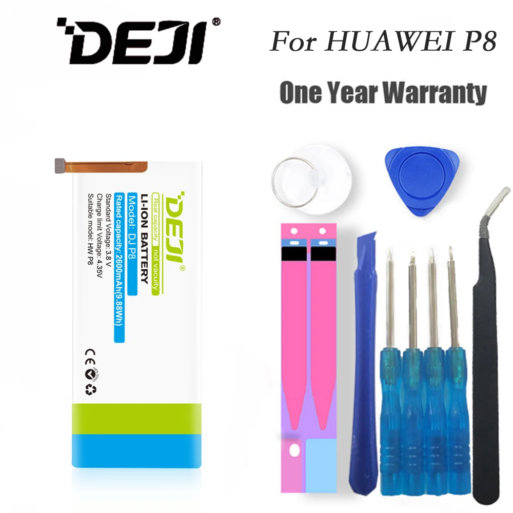 

DEJI For HUAWEI P8 Lithium Polymer Battery Real Capacity 2600mAh Internal Bateria Replacement battery High Quality HB3447A9EBW