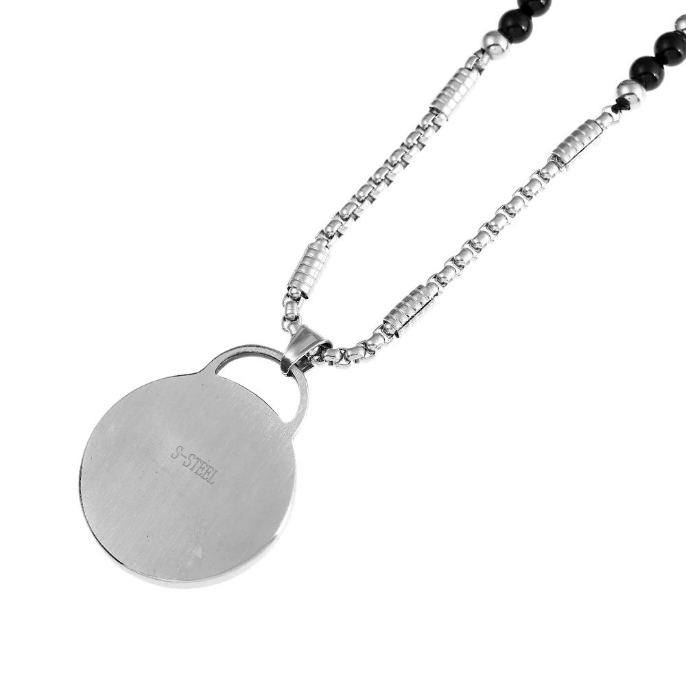 Men Star of David Hexagram Stainless Steel Pendant Necklace With Black Natural Stone Chain 26&quot | Украшения и аксессуары