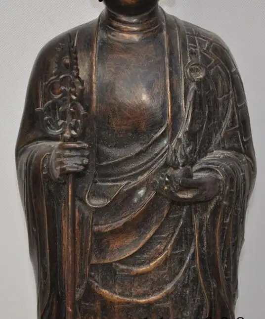 

Free shipping S00487 Chinese Buddhism Pure Bronze Ksitigarbha Jizo Xuanzang Bodhisattva Buddha Statue