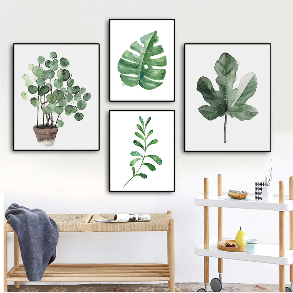 

Green Leaves Plant Nordic Poster Wall Pictures Art Prints Canvas Painting Wall Decorative Picture for Living Room Home Decor