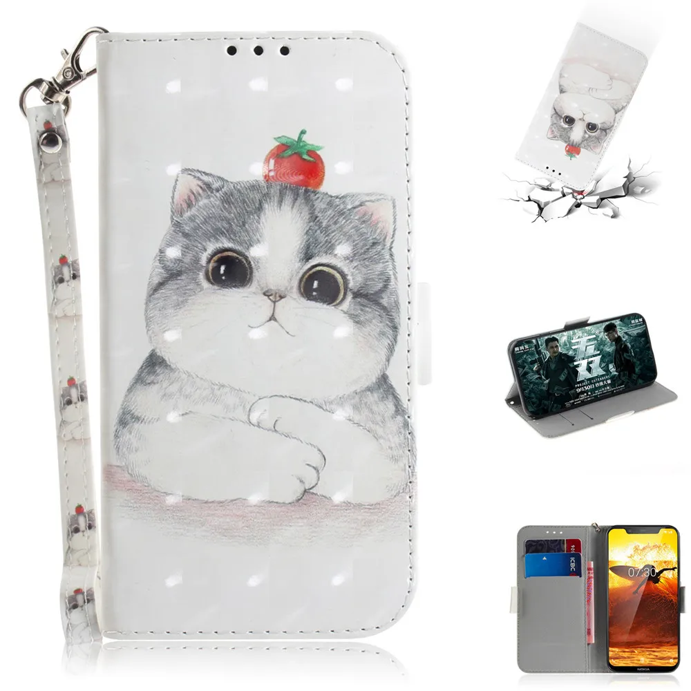 Чехол-книжка с 3D-принтом для Nokia 3,1 5,1 6,1 Plus 7,1 8,1, кожаный чехол-кошелек с отделениями для карт и рисунком панды и кошки