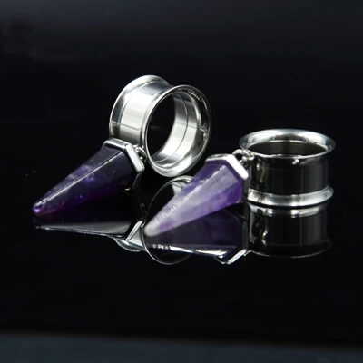Amethyst Stone Showlove-1Pair хирургическая сталь опал Фиолетовый Камень ушной штекер туннельный расширитель ушной прибор конус внутренняя нить пирсинг ювелирные изделия - Окраска металла: Amethyst Stone